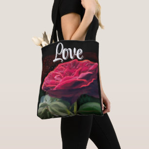 Red Rose Flower Green Black Art Floral Flowers Tote Bag