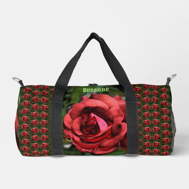 Red Rose Flower In Bloom Abstract Personalised Duffle Bag (Front)