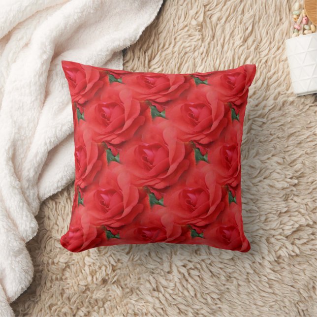 Red Rose Flower Nature Pattern Cushion (Blanket)
