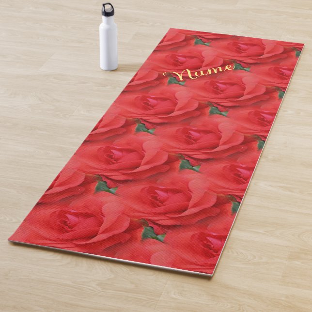 Red Rose Flower Nature Pattern Personalised Yoga Mat (In Situ)