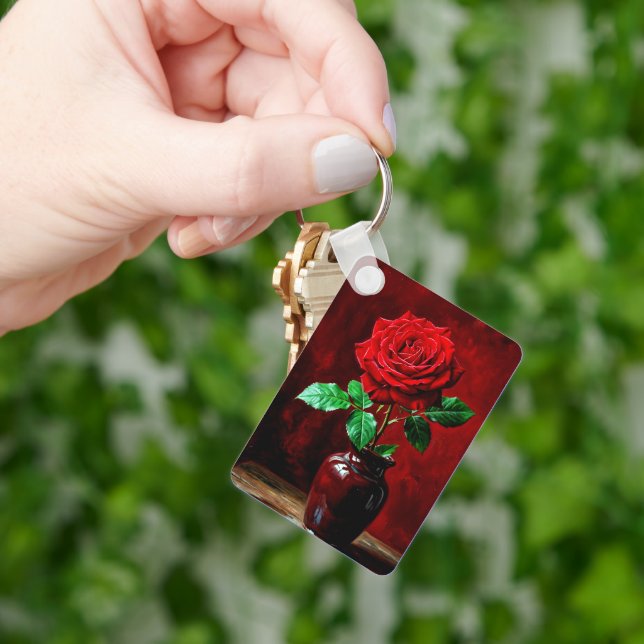 Red Rose Flower Painting  Key Ring (Hand)