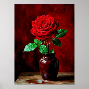 Red Rose Flower Painting  Poster