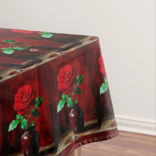Red Rose Flower Painting  Tablecloth