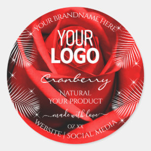 Red Rose Flower Palm Leaves Product Labels Logo