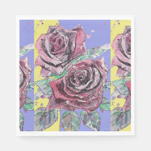 Red Rose Flower Pattern Purple Paper Party Napkin