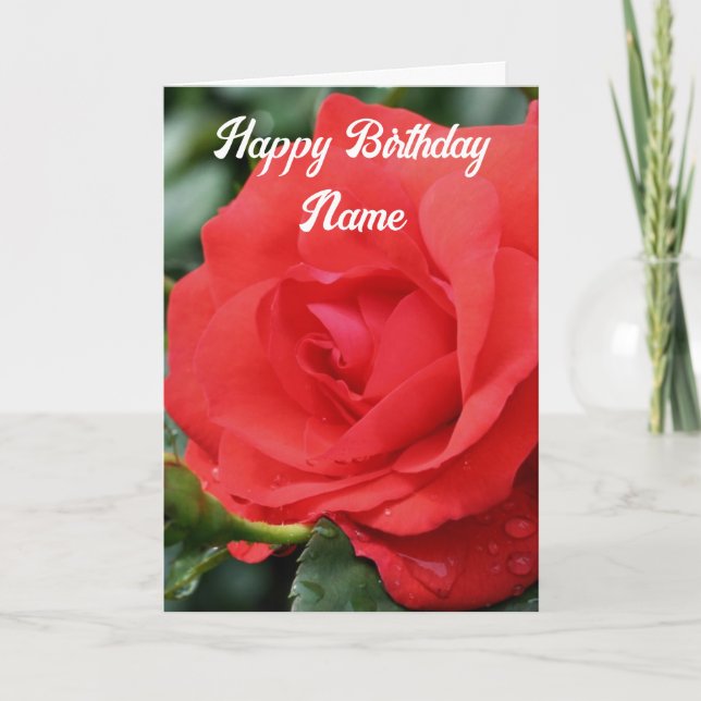 Red Rose Flower Personalised Birthday  Card (Front)
