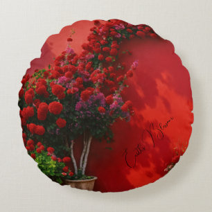 Red Rose Flower Round Pillow