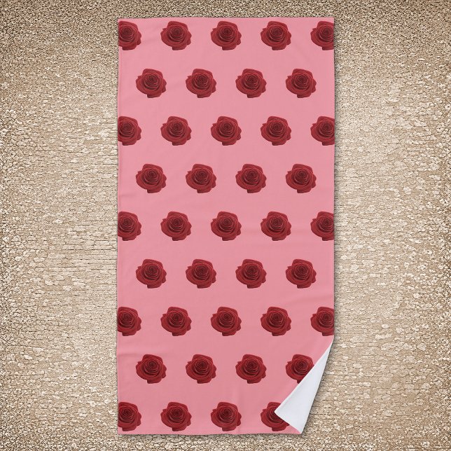 Red Rose Flower Seamless Pattern on Beach Towel (Red Rose flower seamless pattern on beach towel.)