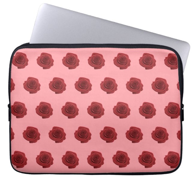 Red Rose Flower Seamless Pattern on Laptop Sleeve (Front)