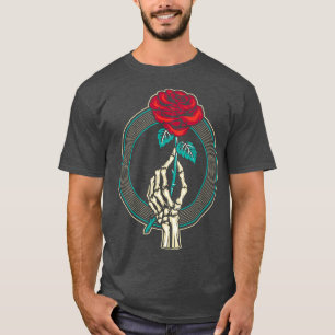 Red Rose Flower Skeleton Hand T-Shirt