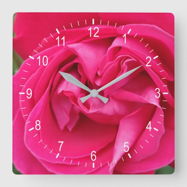 Red rose flower square wall clock (Front)