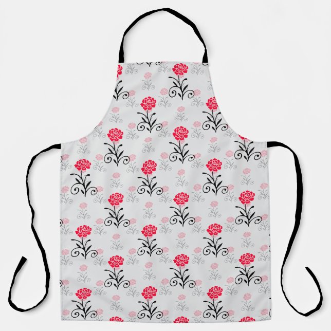 Red Rose Flower Stalk Pattern Design  Apron (Front)