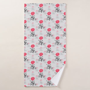 Red Rose Flower Stalk Pattern Design Bath Towel