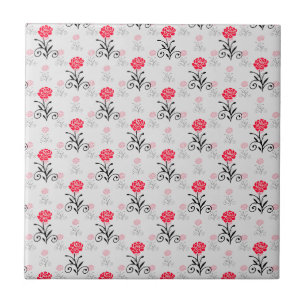 Red Rose Flower Stalk Pattern Design Ceramic Tile