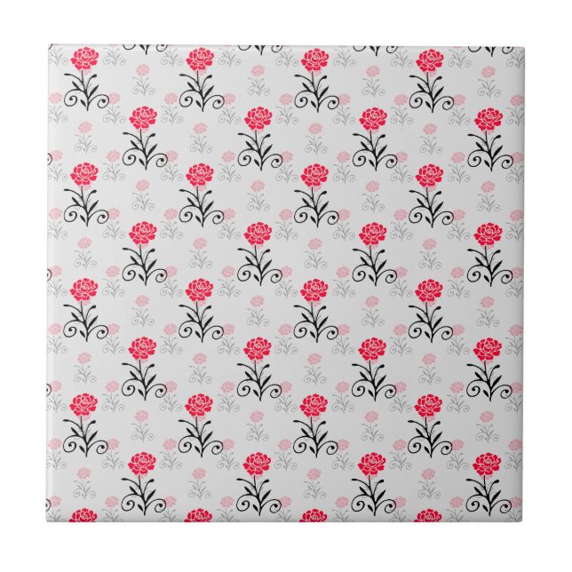 Red Rose Flower Stalk Pattern Design  Ceramic Tile (Front)