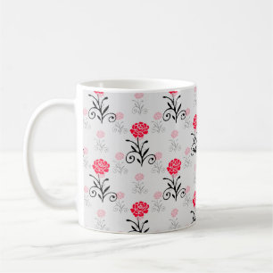 Red Rose Flower Stalk Pattern Design Coffee Mug