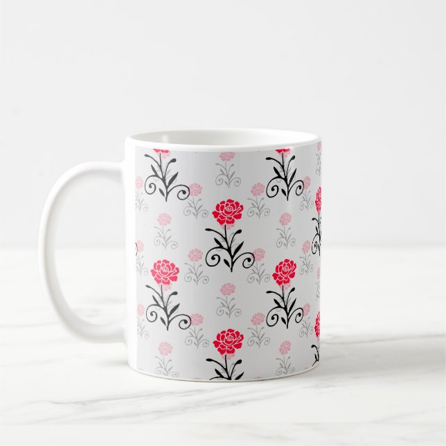 Red Rose Flower Stalk Pattern Design  Coffee Mug (Left)