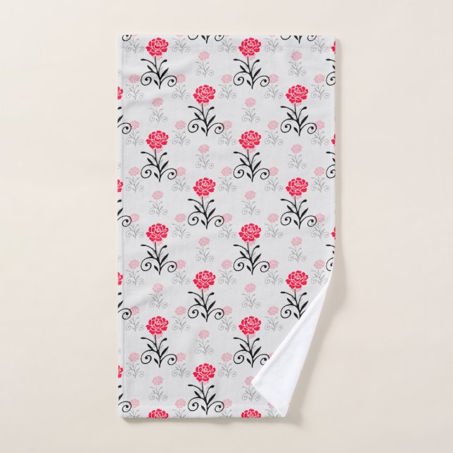 Red Rose Flower Stalk Pattern Design  Hand Towel (Hand Towel)