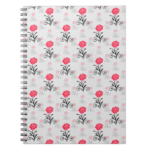 Red Rose Flower Stalk Pattern Design Notebook