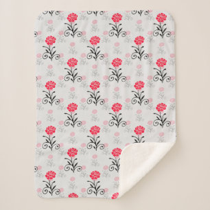 Red Rose Flower Stalk Pattern Design Sherpa Blanket