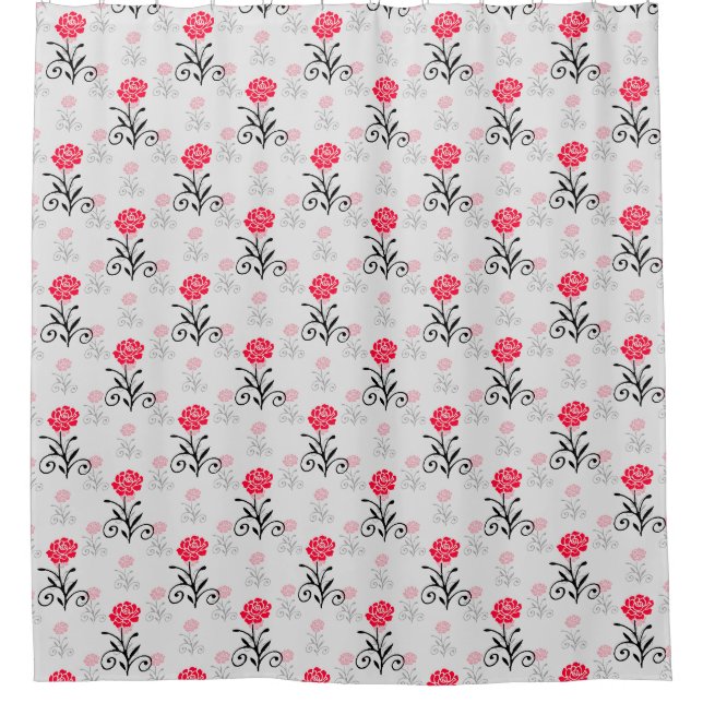 Red Rose Flower Stalk Pattern Design  Shower Curtain (Front)