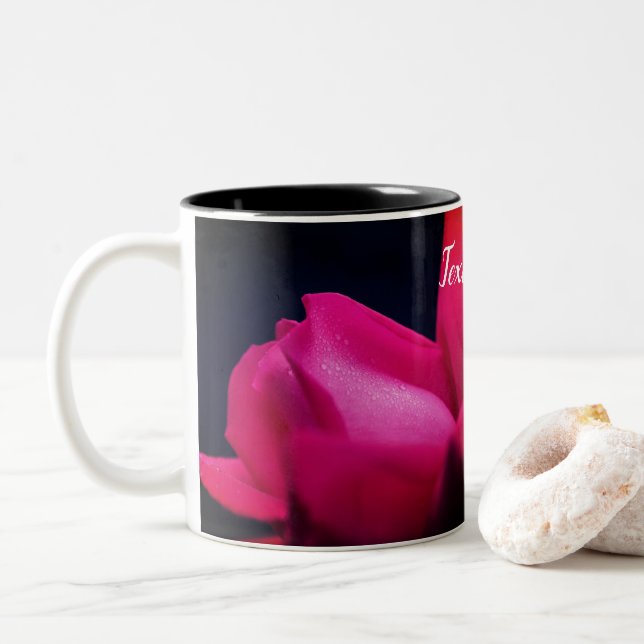 Red Rose Flower Up Close Personalised Two-Tone Coffee Mug (With Donut)