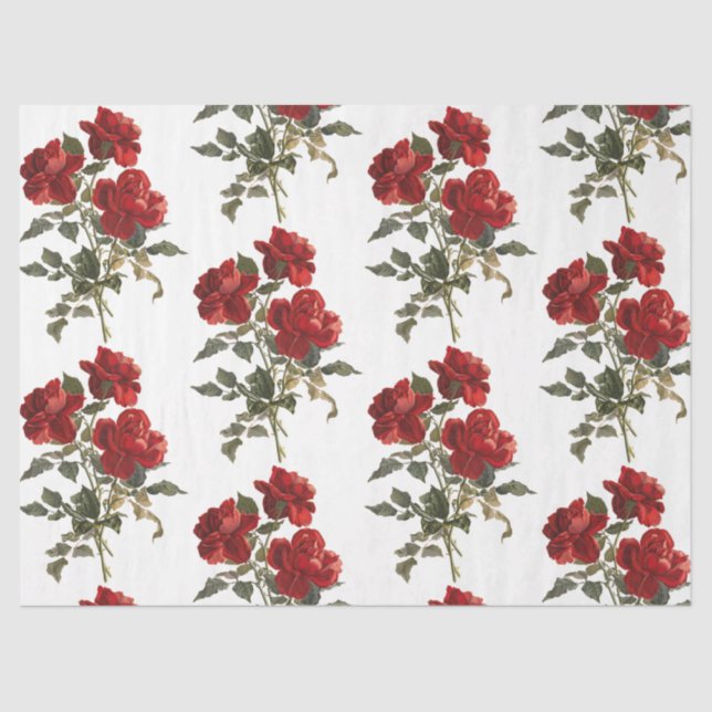 Red Rose Flower Vintage Valentine Bouquet Tissue Paper (Front)