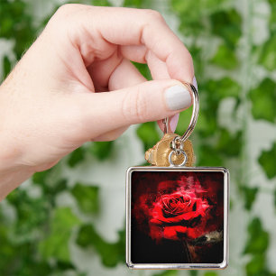 Red Rose flower watercolor - bb Key Ring