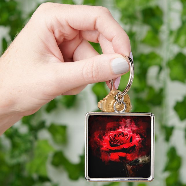 Red Rose flower watercolor - bb Key Ring (Creator Uploaded)
