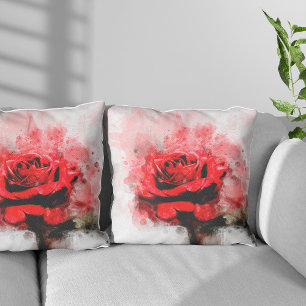 Red Rose flower watercolor - wb Cushion