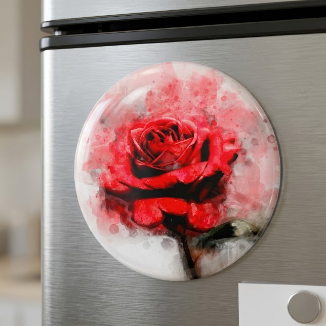 Red Rose flower watercolor - wb Magnet (Red Rose Watercolor Art on White Background. Magnet)