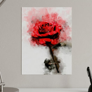 Red Rose flower watercolor - wb Poster