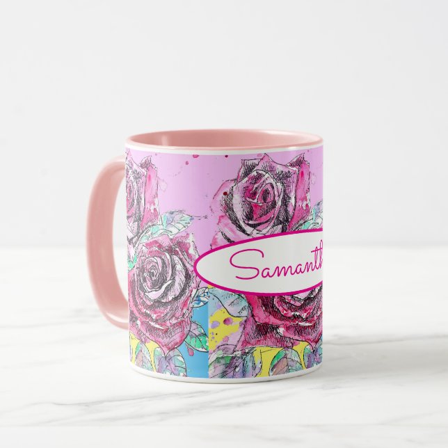 Red Rose Flower Watercolour Colourful Art Mug (Front Left)