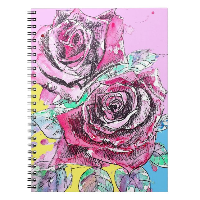 Red Rose Flower Watercolour Colourful Art Notebook (Front)