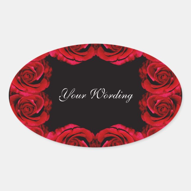 Red rose flower wedding oval sticker (Front)