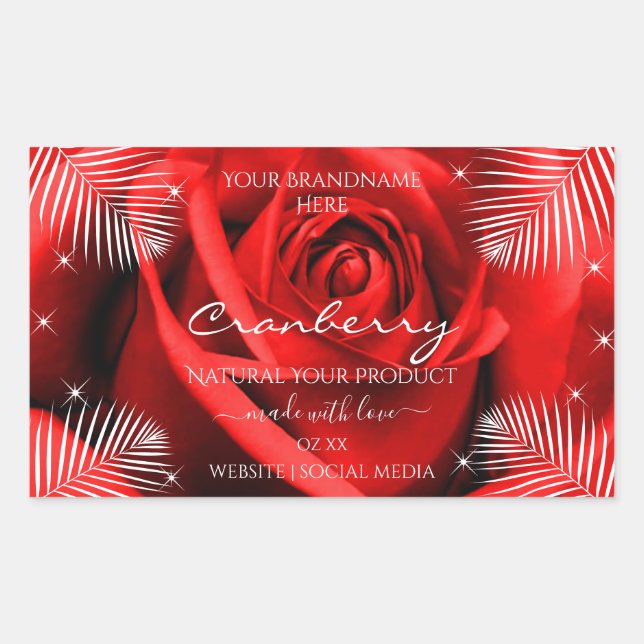 Red Rose Flower with Palm Leaves Product Labels (Front)
