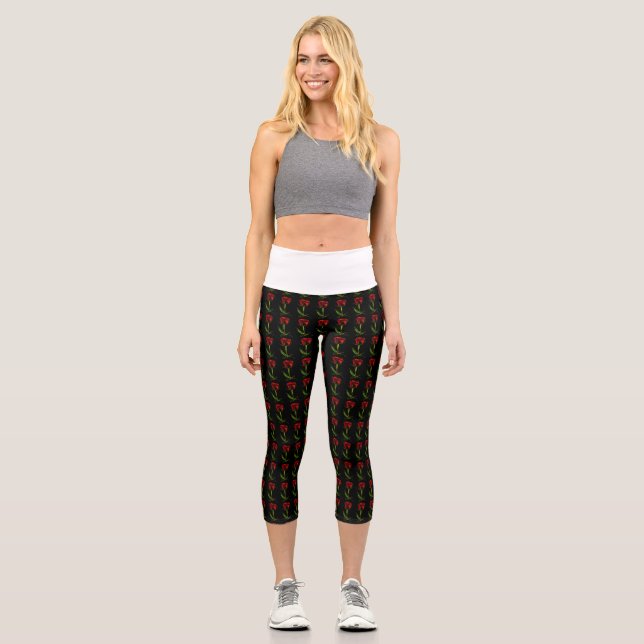 Red Rose Flower Yoga Pants Leggings (Front)