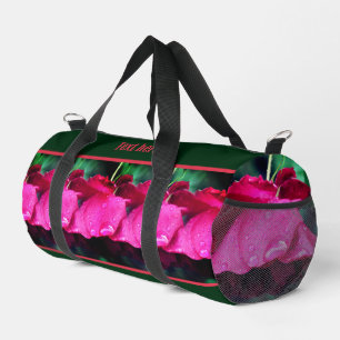 Red Rose Flowers And Raindrops Personalised Duffle Bag