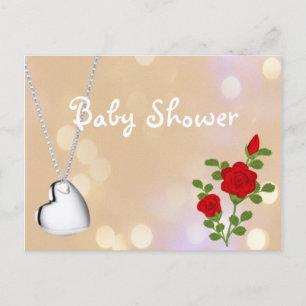 red rose flowers and silver heart baby shower invitation postcard