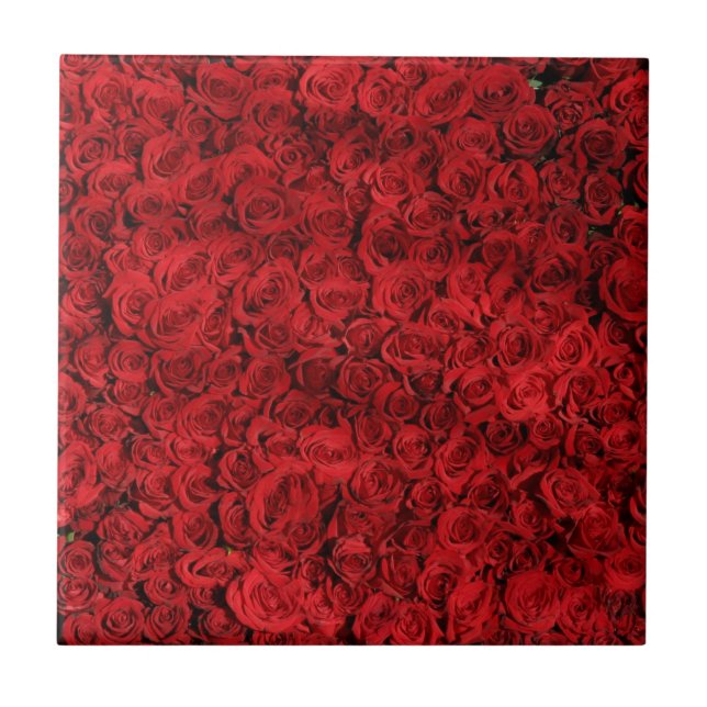 Red Rose Flowers Ceramic Tile (Front)