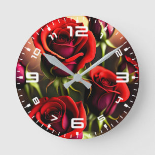 Red Rose Flowers Digital Artwork-58566 Round Clock