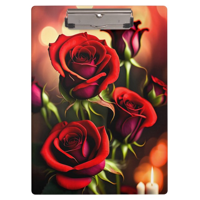 Red Rose Flowers Digital Artwork-58567 Clipboard (Front)