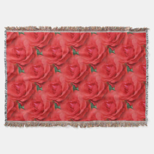 Red Rose Flowers Nature Art Pattern Throw Blanket