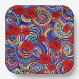 Red Rose Flowers on Wooden Ply Tray – Elegant Flor Paper Plate
