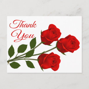 Red Rose Flowers Thank You Floral Postcard