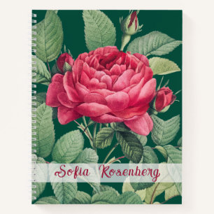 Red Rose Flowers with Green Leaves Monogram Notebook