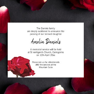 Red Rose Funeral Announcement Card