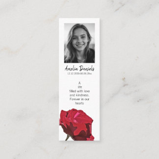 Red Rose Funeral Mini Bookmark Card