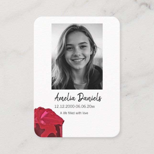 Red Rose Funeral Prayer Card (Front)