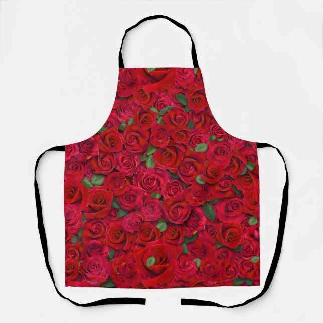 Red Rose Garden Floral Seamless Romantic Pattern Apron (Front)